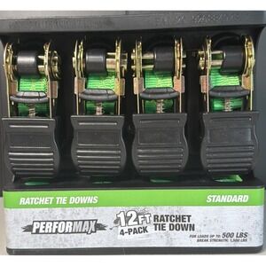 2 Performax 4 Pack 12' x 1" Green Ratchet Straps Tie Downs With S Hooks Brand